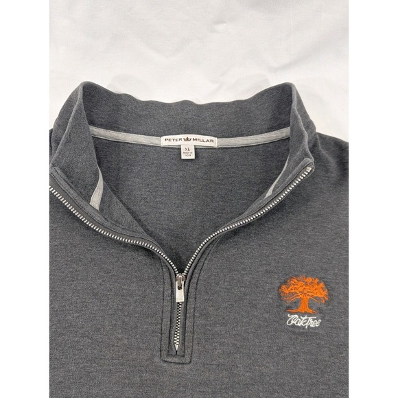 Peter Millar Sweater Mens XL Grey Quarter Zip Long Sleeve Oak Tree Golf Course - Picture 4 of 8